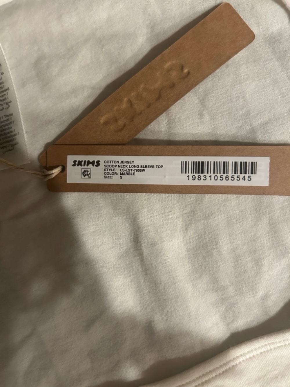 Skims Cotton Jersey Scoop Neck Long Sleeve Top •NWT•Never Worn• Marble (Cream)•S - Picture 3 of 7